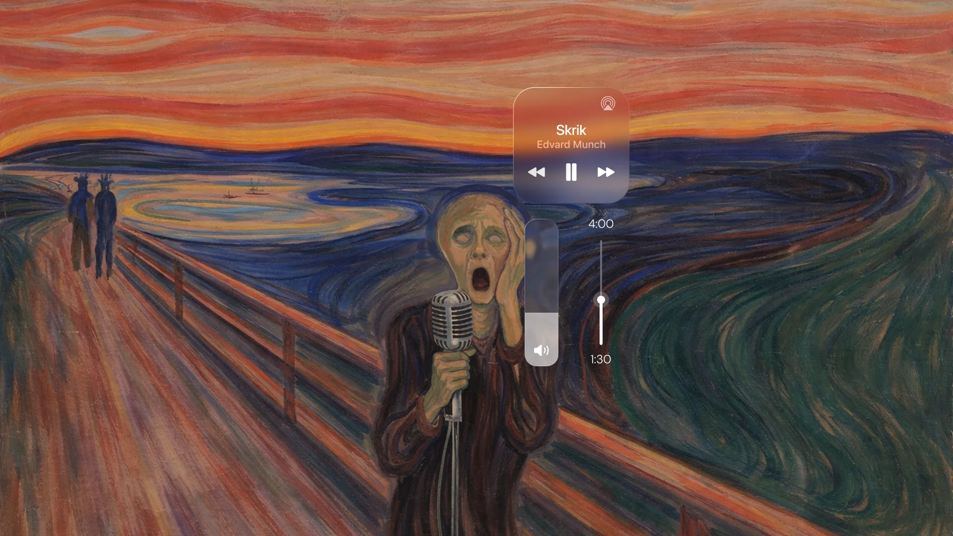 L’Urlo di Munch reinterpretato con un microfono e controlli audio sovrapposti.